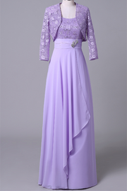 Two-Piece Lace Chiffon Ruffles Mother of the Bride with Cardigan