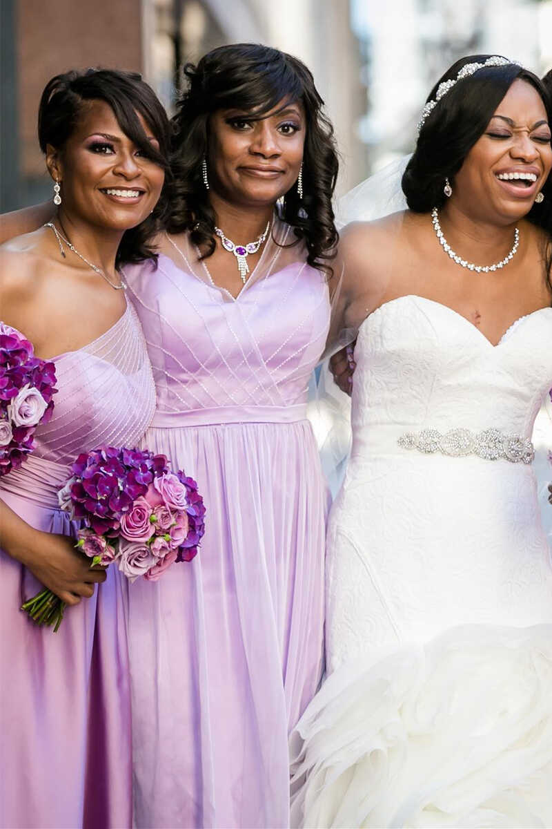 Mismatched Light Purple Chiffon Long Bridesmaid Dress