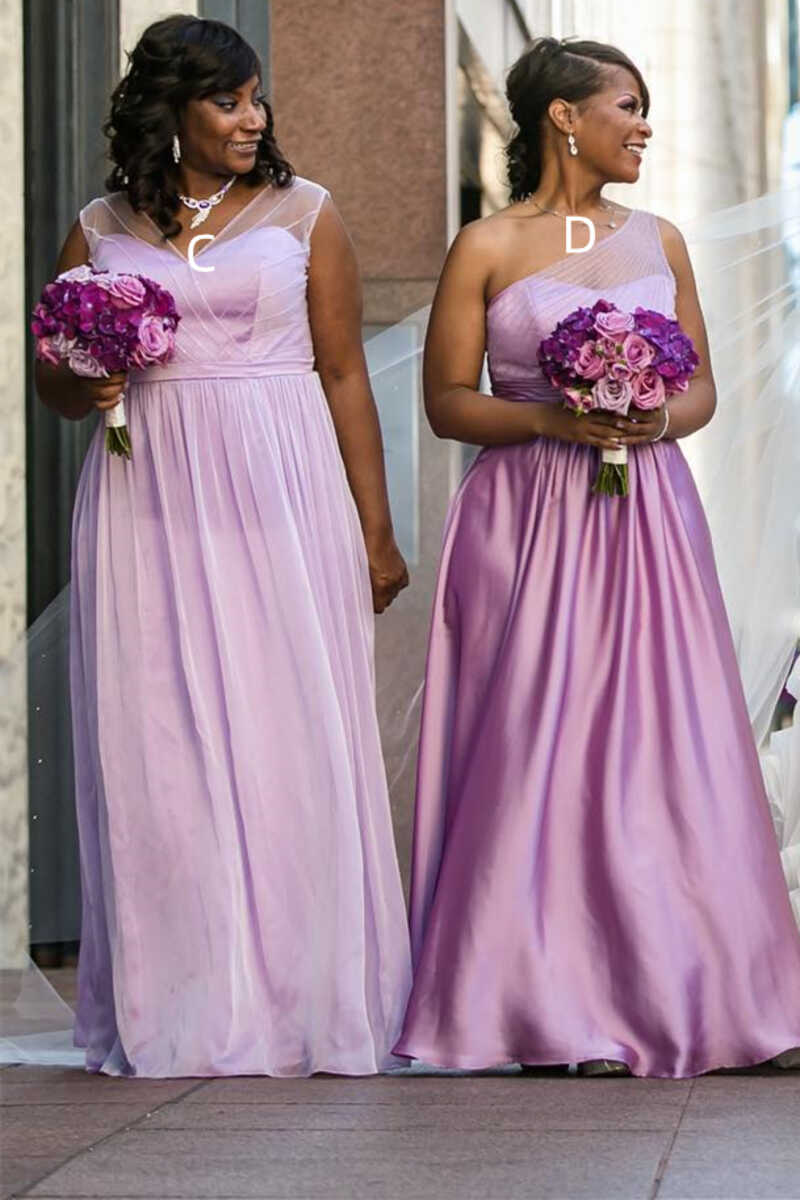 Mismatched Light Purple Chiffon Long Bridesmaid Dress