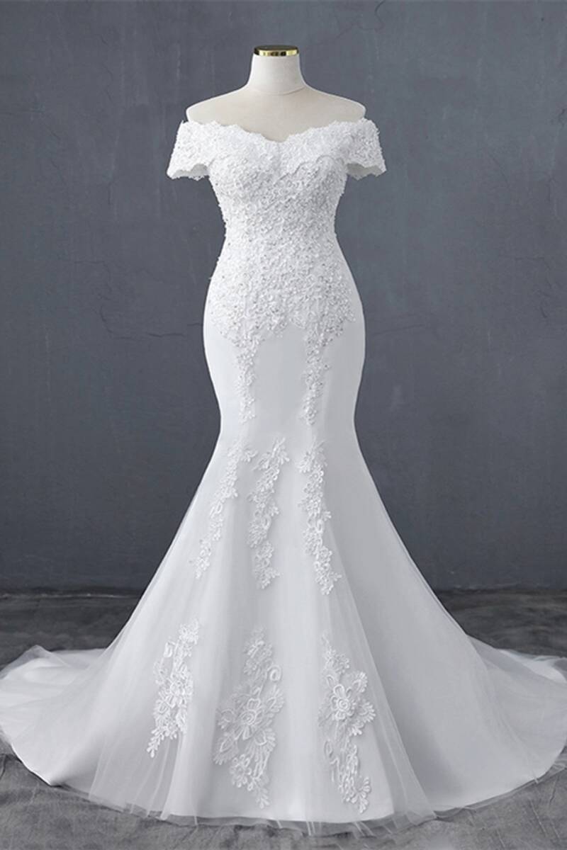Floral Lace Off-The-Shoulder Mermaid Wedding Dress