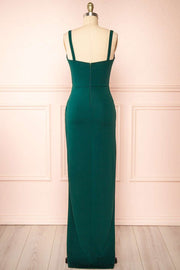 Magenta Corset Top Straps Maxi Dress with Slit