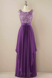 Purple Lace Jewel Sleeveless Tiered Bridesmaid Dress