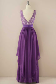 Purple Lace Jewel Sleeveless Tiered Bridesmaid Dress