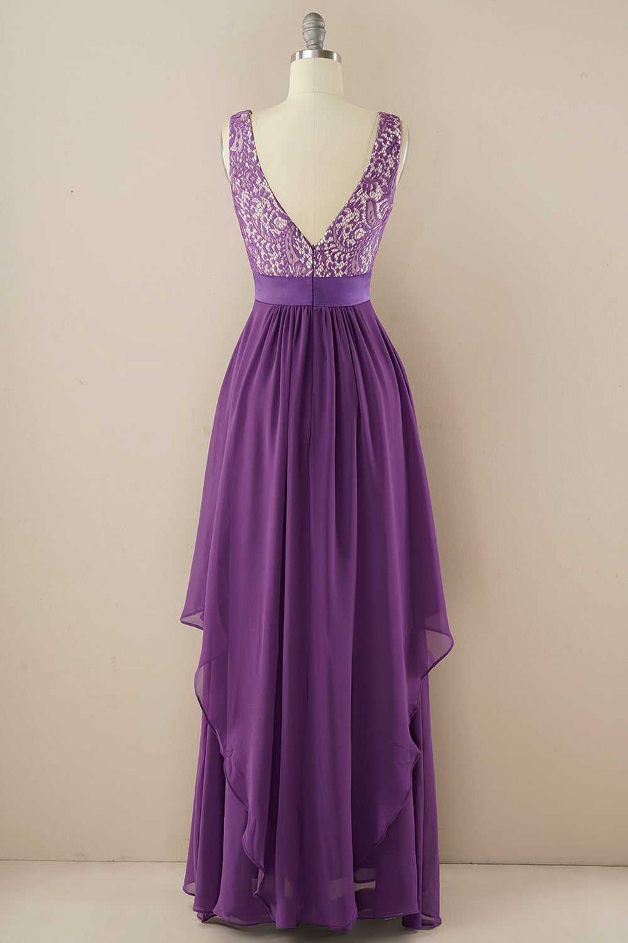 Purple Lace Jewel Sleeveless Tiered Bridesmaid Dress