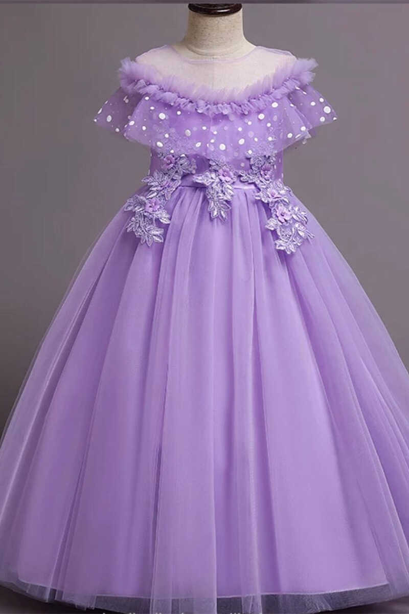 Purple Tulle Off-the-Shoulder Girl Birthday Dress – Modsele