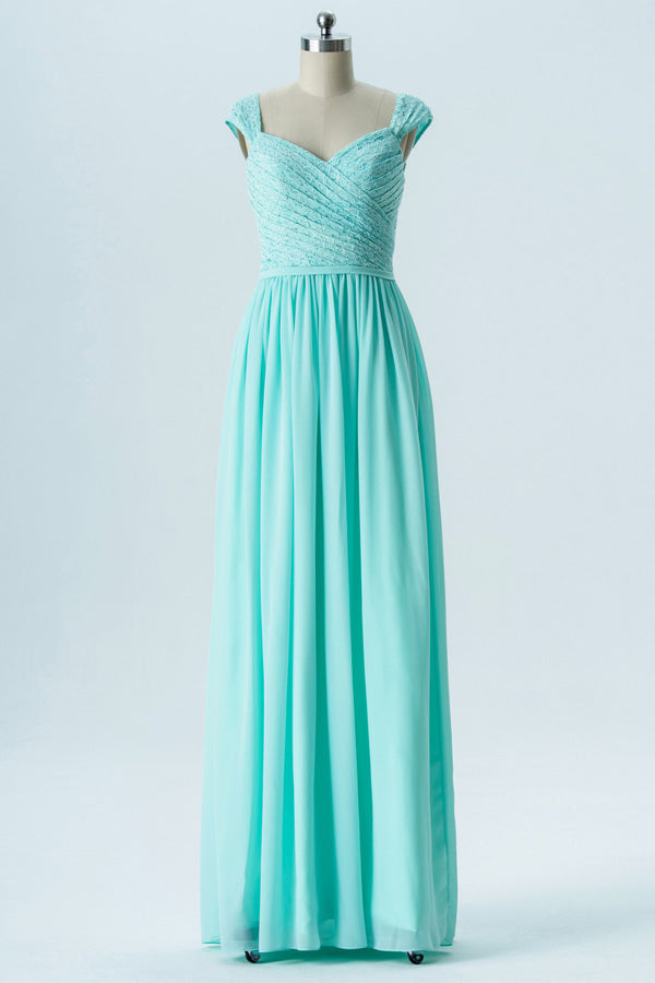 Aqua Blue Sweetheart Cap Sleeve Bridesmaid Dress – Modsele