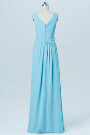 Aqua Blue Chiffon Twist Front Sleeveless Bridesmaid Dress