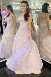 Fairy-Tale Pink Spaghetti Straps A-Line Prom Dress