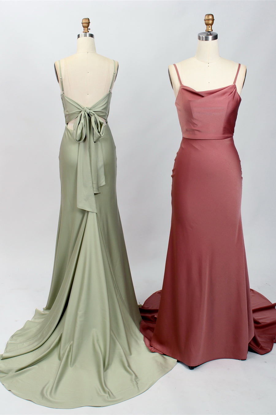 Cowl Neck spaghetti straps Bow Back Long Bridesmaid Dress