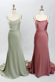 Cowl Neck spaghetti straps Bow Back Long Bridesmaid Dress