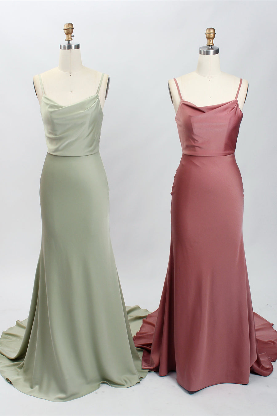 Cowl Neck spaghetti straps Bow Back Long Bridesmaid Dress