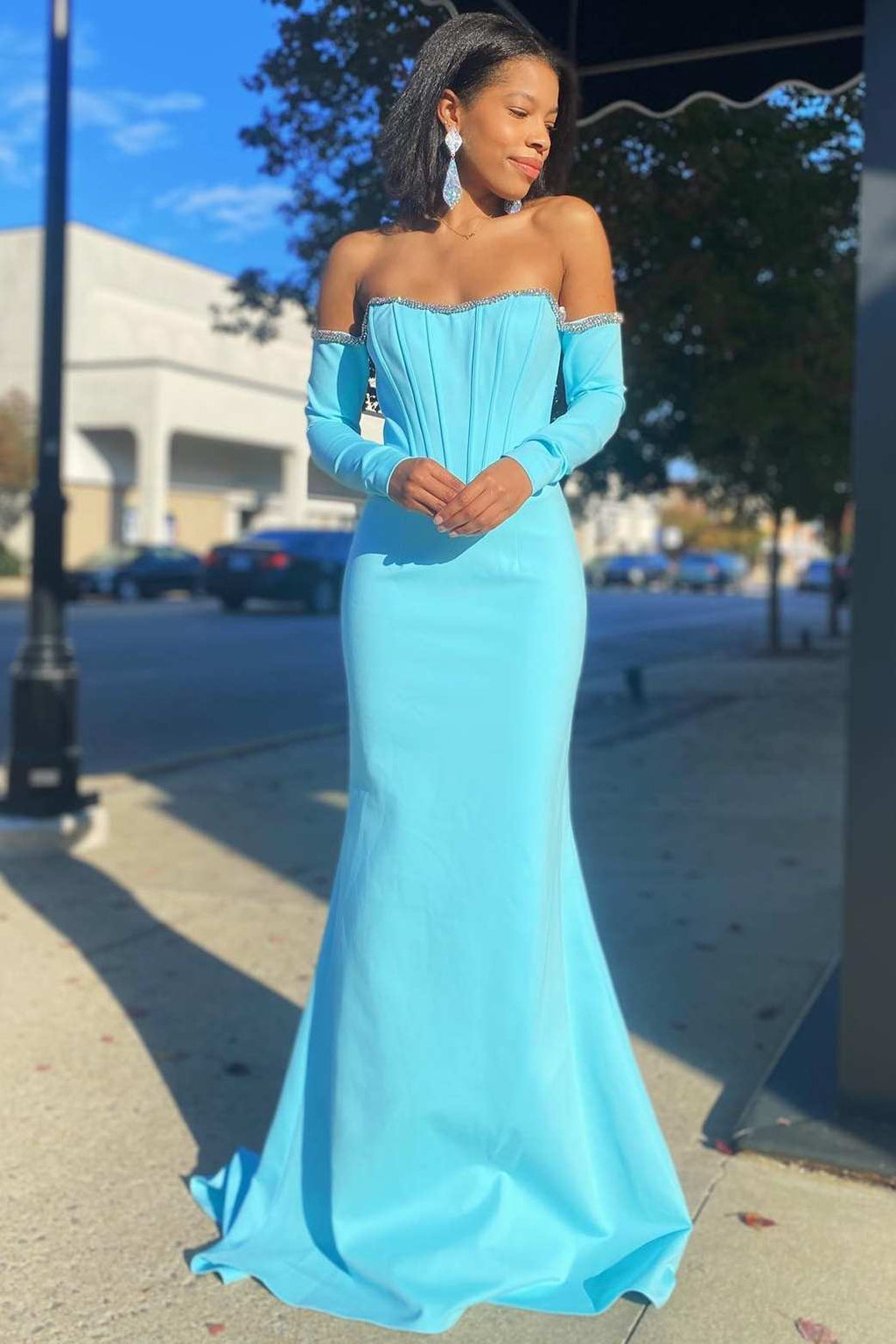 Purple Sequin Off the Shoulder Mermaid Long Formal Dress