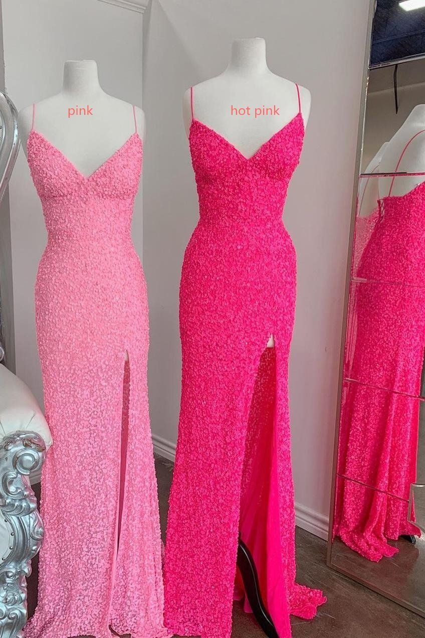Sexy Pink Glitters Mermaid Long Party Dress