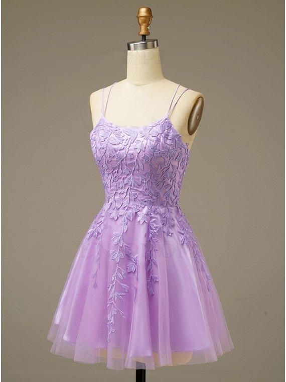 Lilac A-line Lace Appliques Short Homecoming Dress