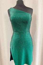 One Shoulder Green Tight Homecoming Dress