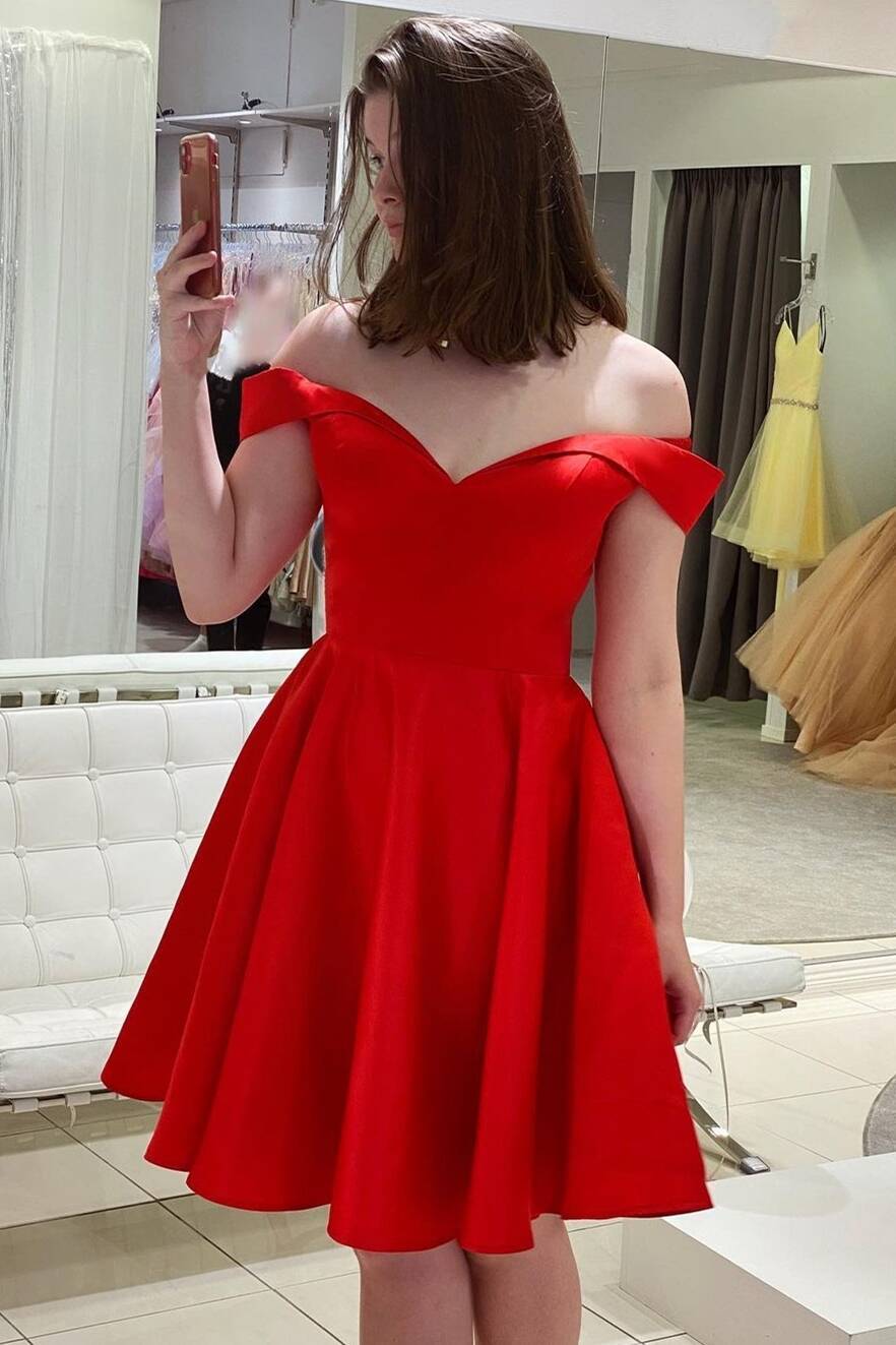 Off the Shoulder Red Satin Party Dress