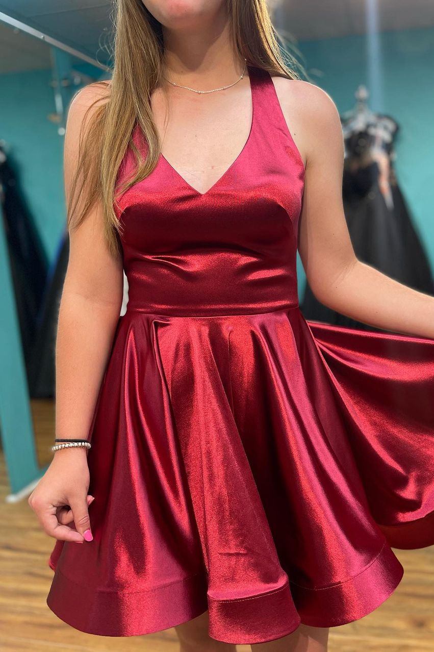 Simple Wine Red A-line Short Homecoming Dress