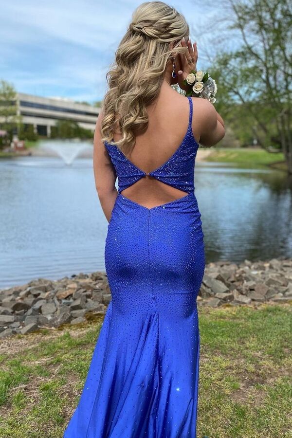 Beaded Royal Blue Mermaid Long Prom Dress