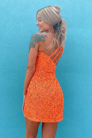 Classic One Shoulder Sleeveless Sequins Tight Party Homecoming Dress