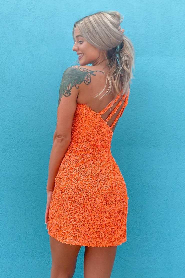 Classic One Shoulder Sleeveless Sequins Tight Party Homecoming Dress