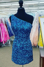 Classic One Shoulder Sleeveless Sequins Tight Party Homecoming Dress