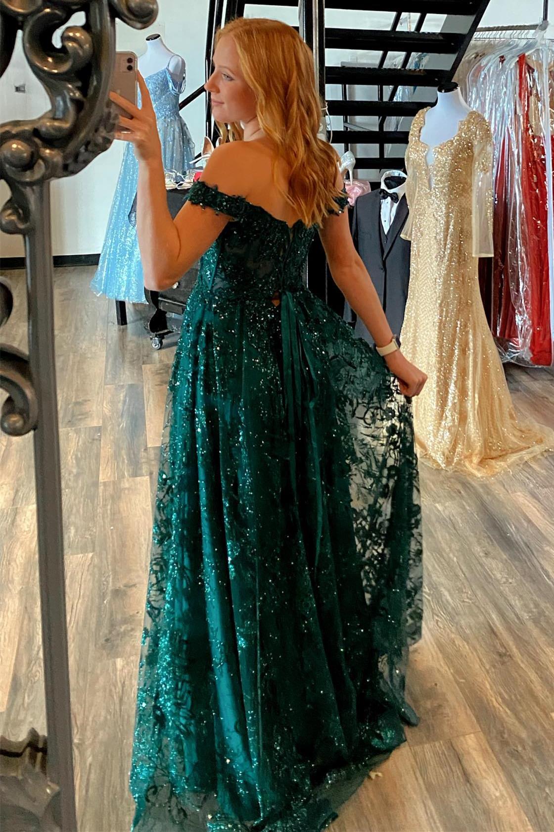 Off the Shoulder Green Long Formal Dress