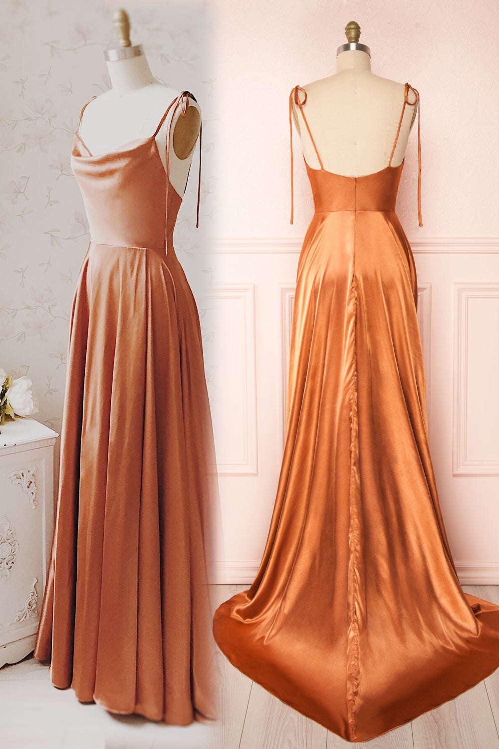 Green A-line Cowl Neck Long Formal Dress
