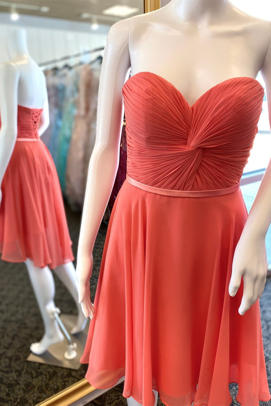 Orange Strapless Twist-Front Short Bridesmaid Dress