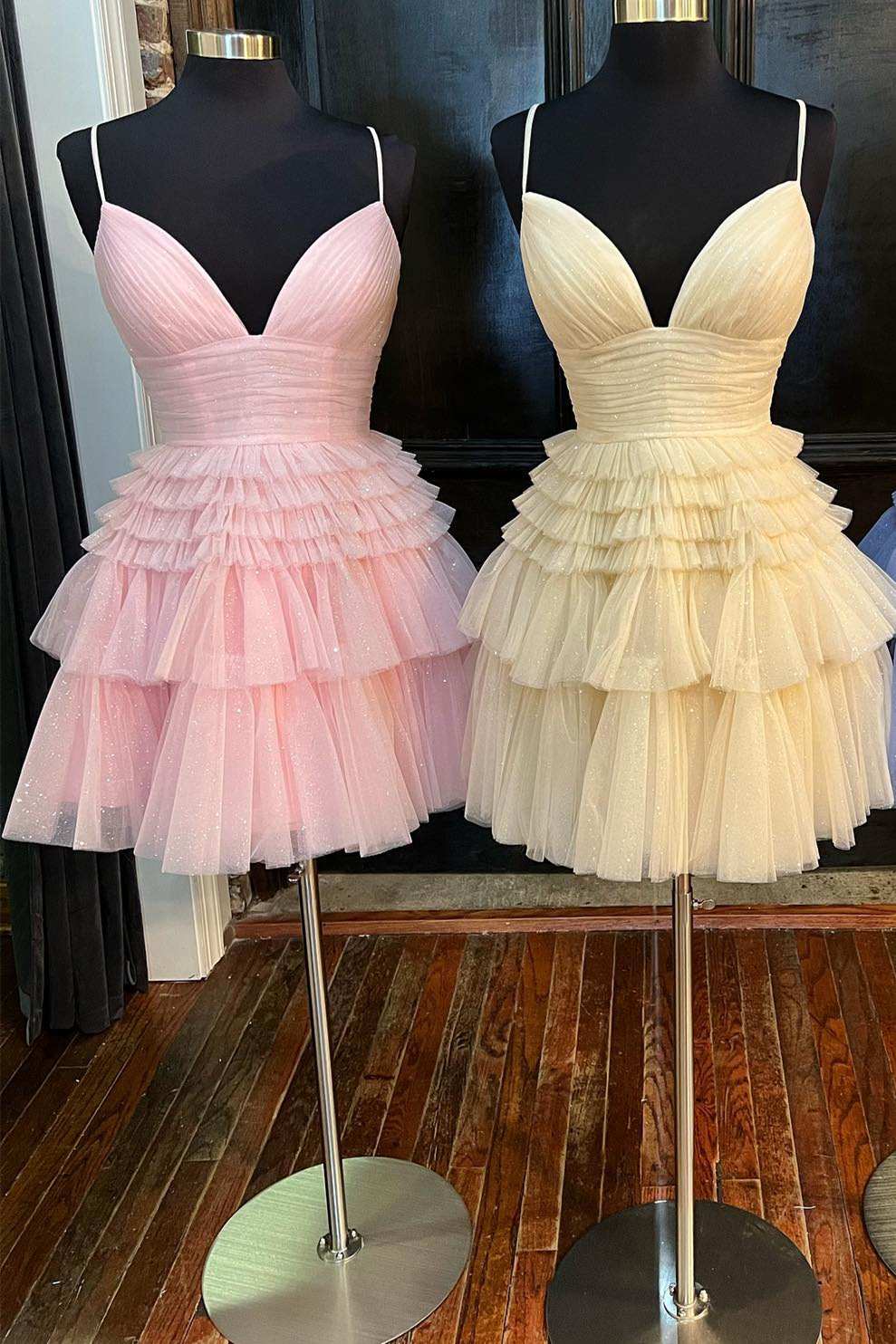 Multi-Tiered V-Neck Backless A-Line Short Party Dress,A-line Homecoming Dress Y2350 main image 1
