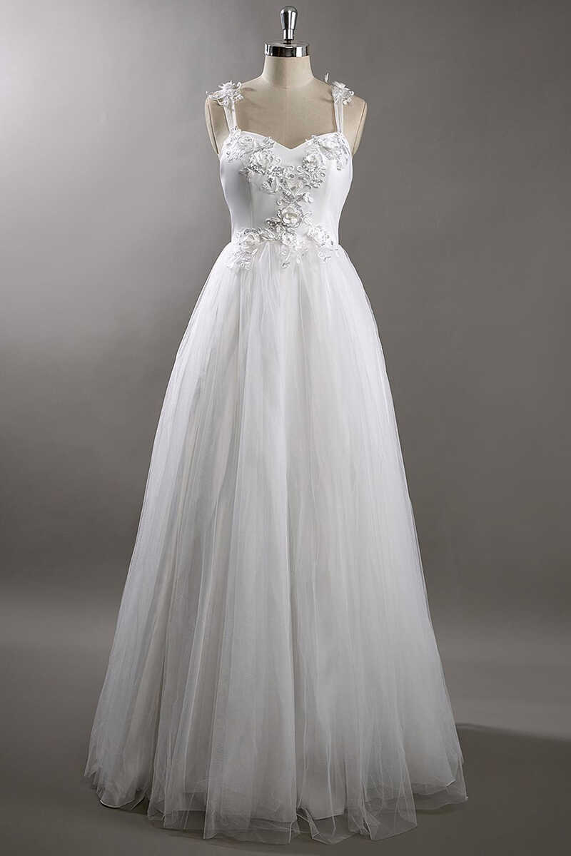 A Line Halter White Flower Wedding Dress
