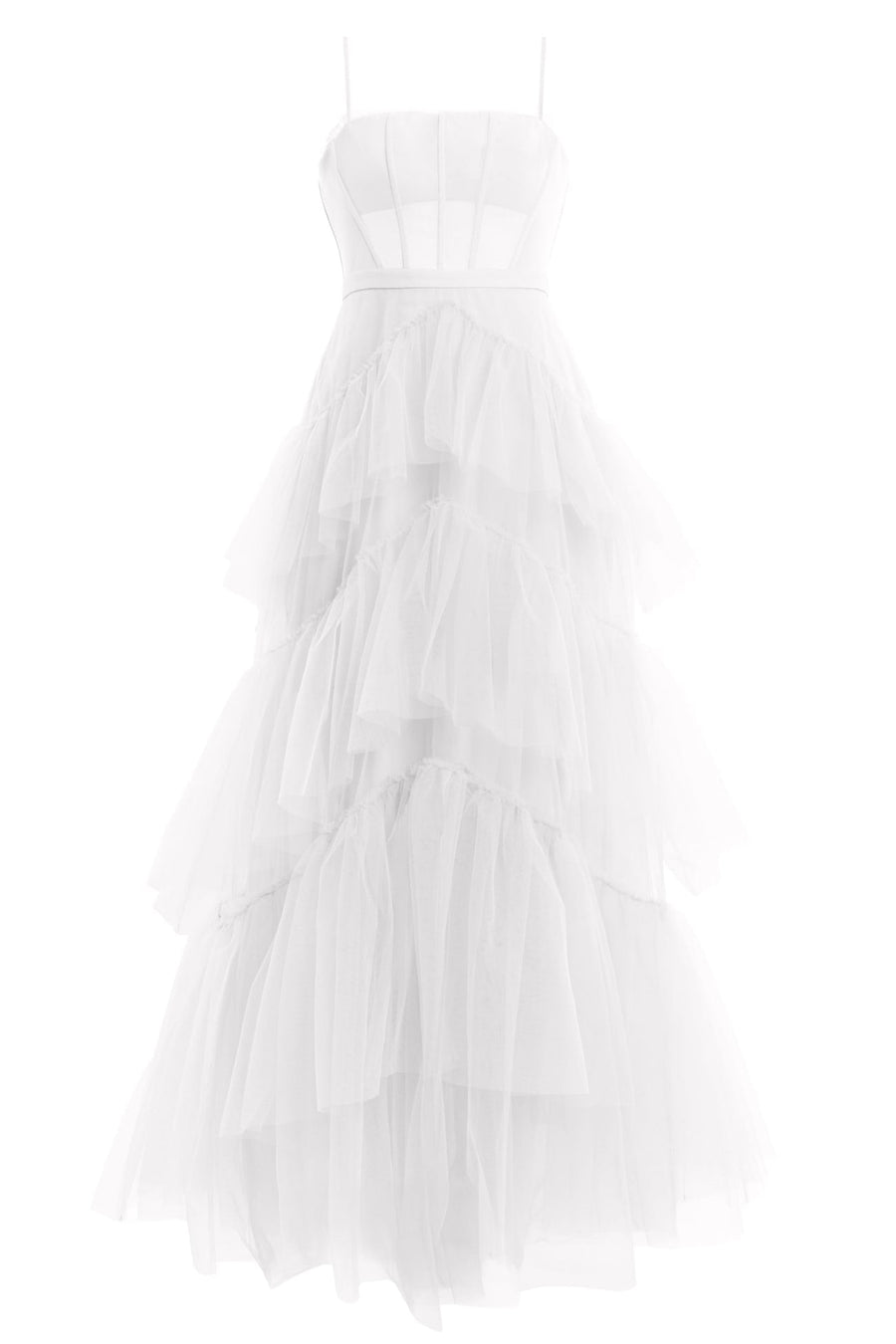 Hot Pink Straps Tiered A-Line Long Prom Dress