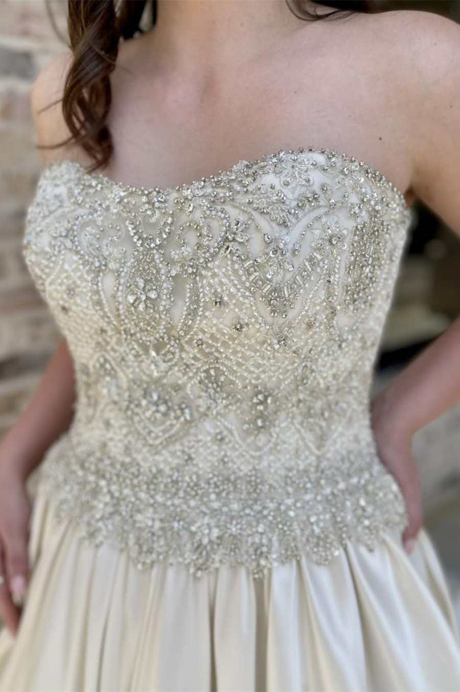 Beading Strapless A-Line Long Wedding Dress