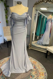 Grey Off-the-Shoulder Mermaid Long Formal Dress