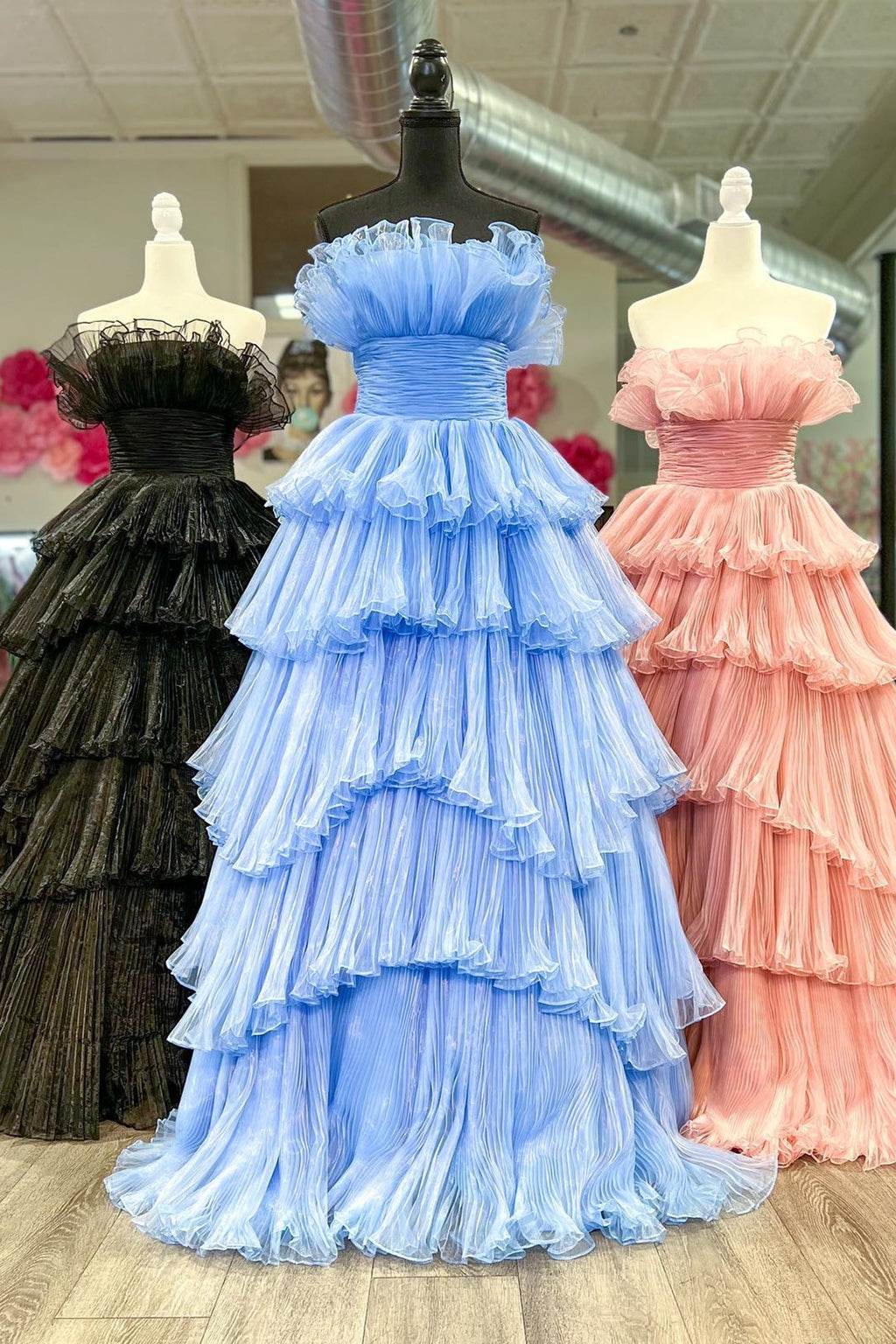 Strapless Ruffles Tiered Prom Dress WU1409
