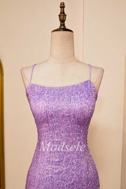 Lilac Sequin Lace-Up Fitted Short Homecoming Dress