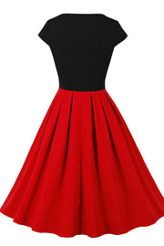 Vintage Black and Red Cap Sleeve A-Line Midi Dress