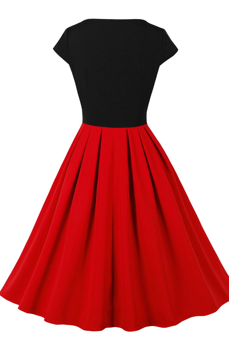 Vintage Black and Red Cap Sleeve A-Line Midi Dress Modsele Vintage Black and Red Cap Sleeve A-Line Midi Dress Modsele