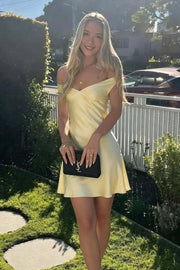 Classy Off-Shoulder Pleats Satin A-Line Mini Party Homecoming Dress
