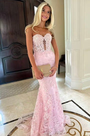 Lace Appliques Sweetheart Keyhole Trumpet Long Prom Dress