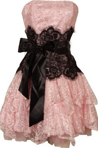 Cute A-Line Pink Strapless Lace Short Homecoming Dress with Bow