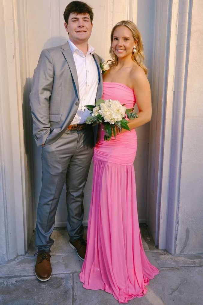 Yellow Strapless Pleats See-through Sleeveless Long Prom Dress