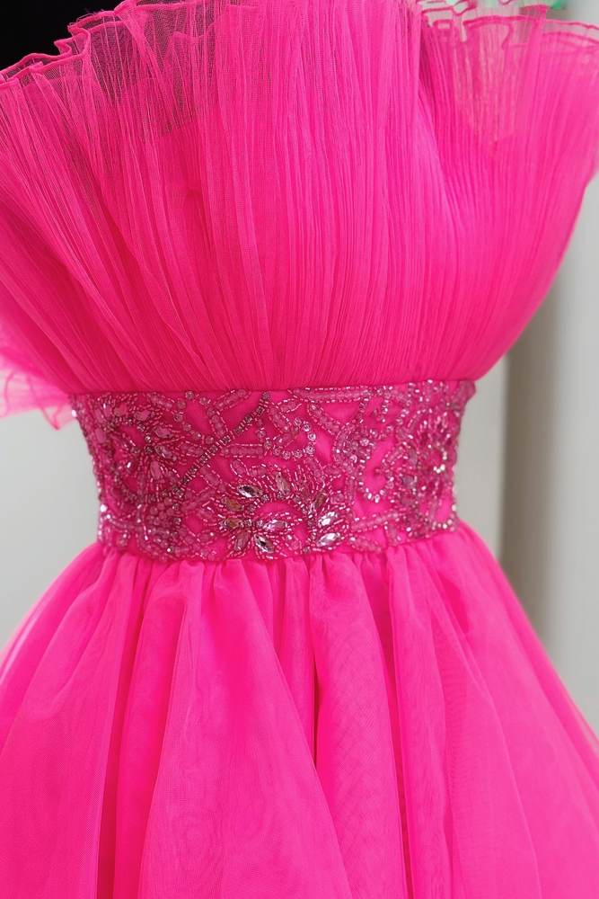 Hot Pink Strapless A-line Tulle Homecoming Dress