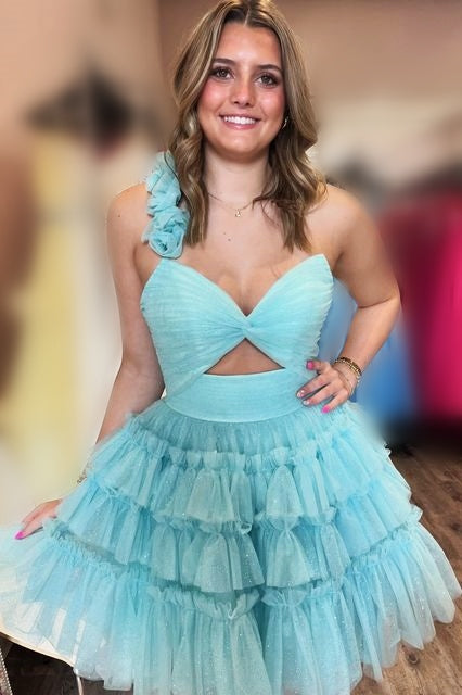 One Shoulder Light Blue A-Line Layered Tulle Homecoming Dress Modsele One Shoulder Light Blue A-Line Layered Tulle Homecoming Dress Modsele