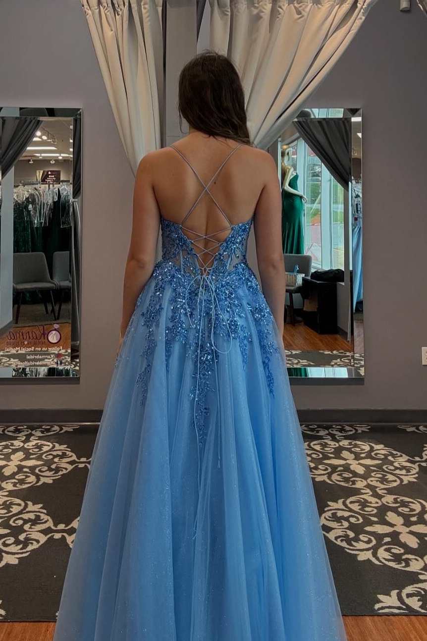 A-Line Scoop Appliques Empire-Waist Appliques Sleeveless Long Prom Dress