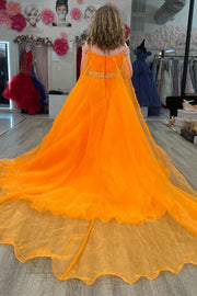 Orange Organza Cold-Shoulder Beaded A-Line Girl Pageant Dress