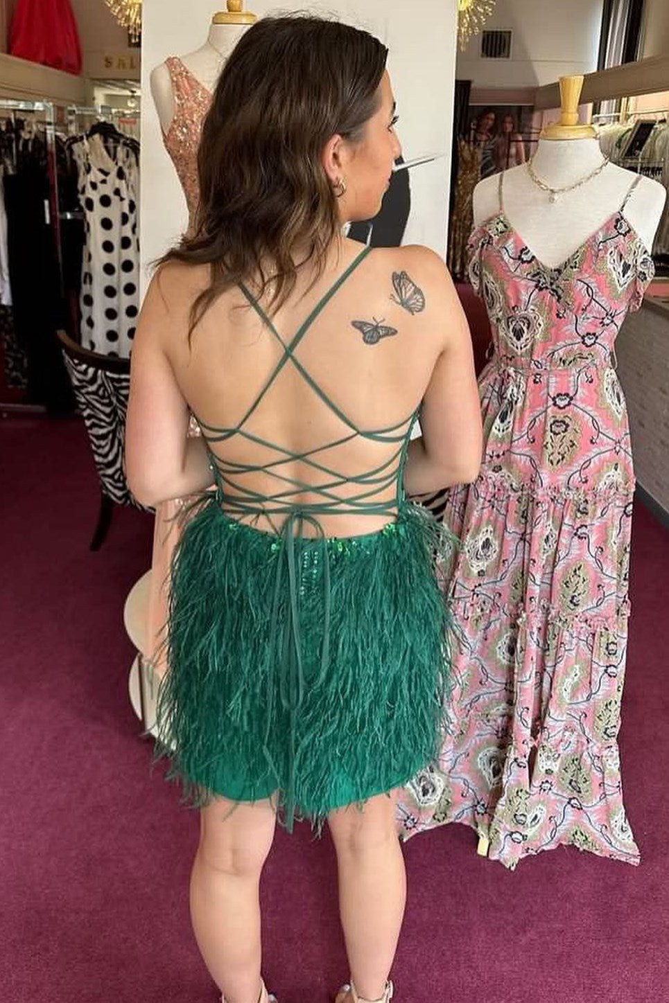 Purple Beaded Feather Lace-Up Back Short Homecoming Dress Modsele Purple Beaded Feather Lace-Up Back Short Homecoming Dress Modsele
