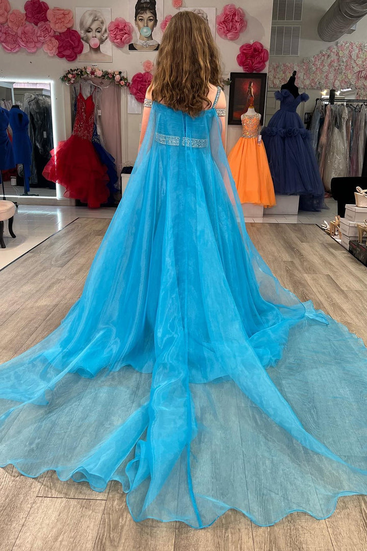 Orange Organza Cold-Shoulder Beaded A-Line Girl Pageant Dress
