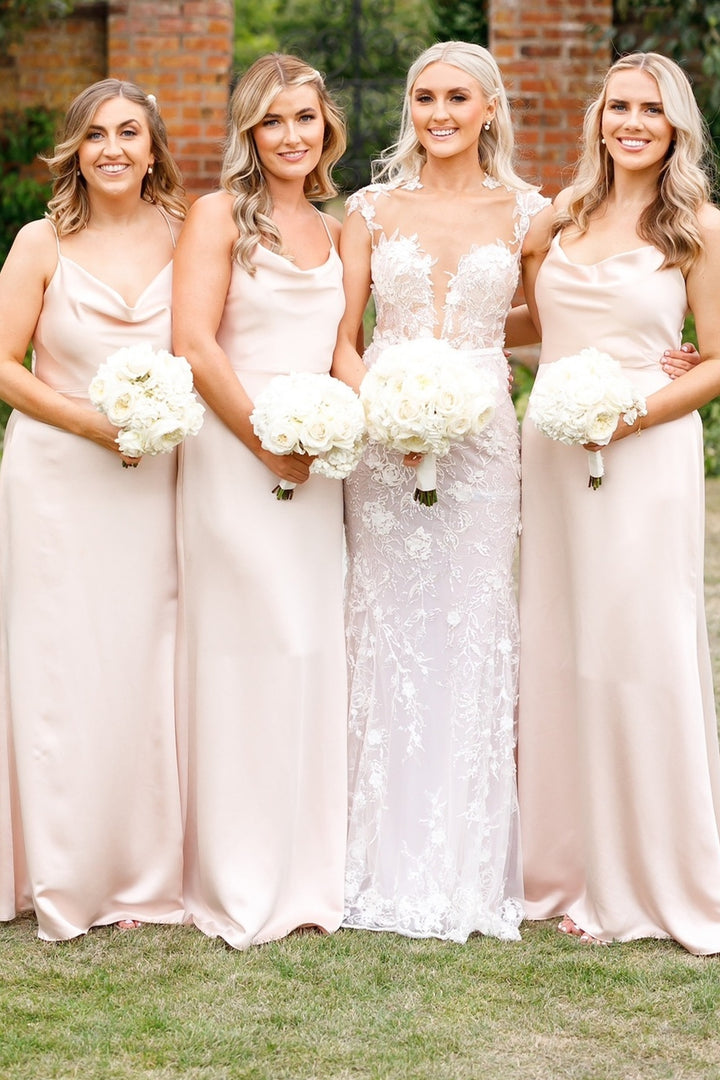 Champagne Cowl Neck Spaghetti Strap Long Dress