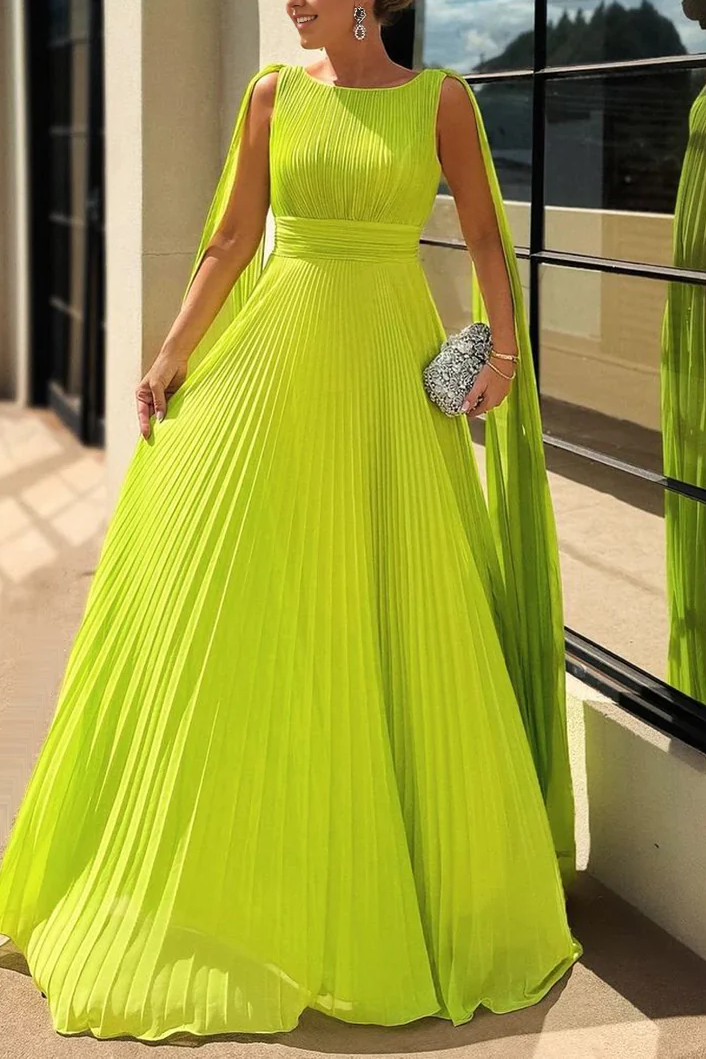 Elegant A-Line Scoop Pleated Empire-Waist Long Formal Dress