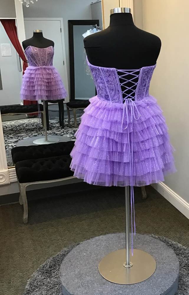 Purple Strapless Multi-Layer Homecoming Dress with Lace-up